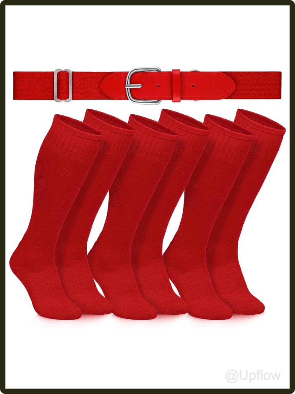 Youth Baseball Softball Socks and Elastic Belt Combo 3 Pairs Padded Soles